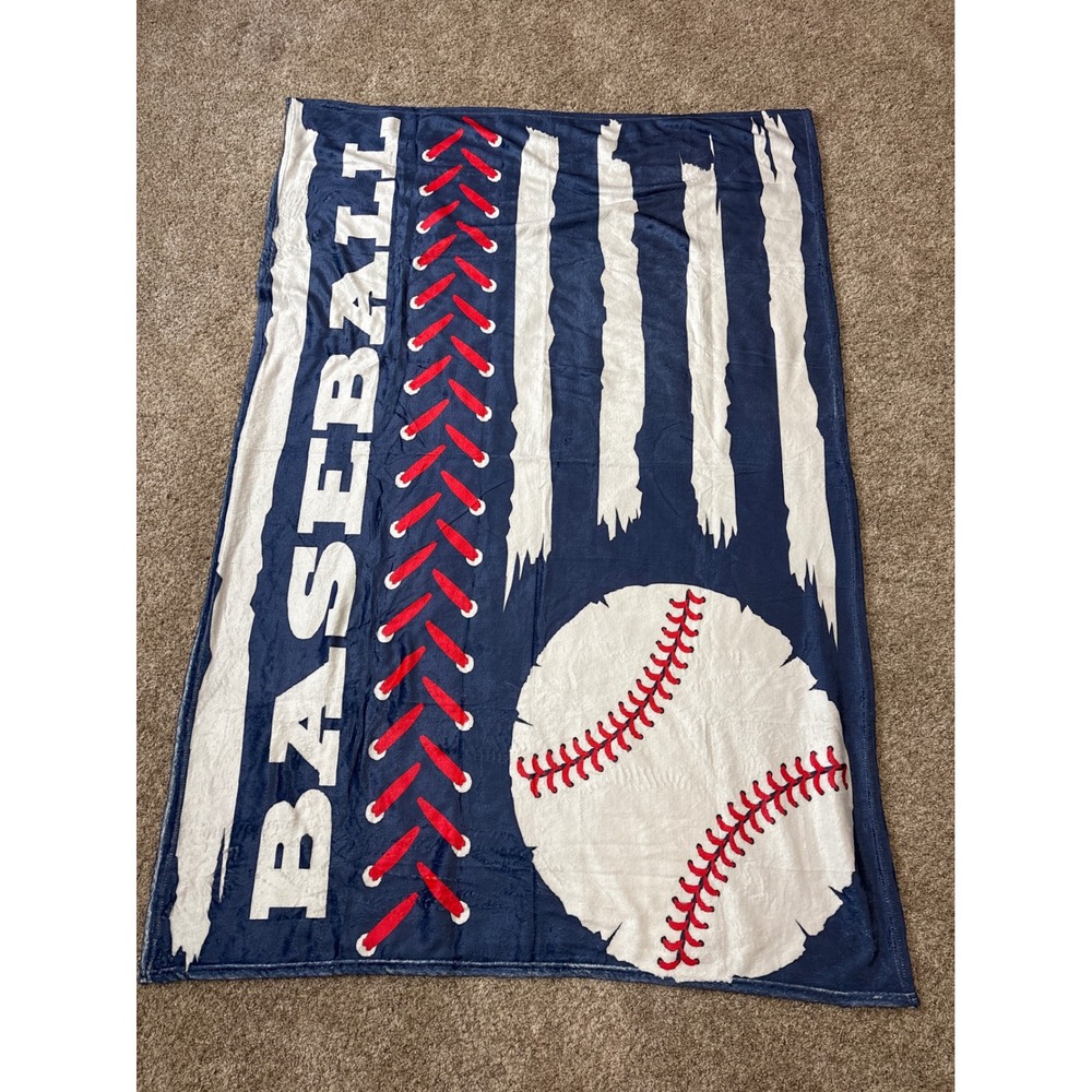 Baseball Fleece Throw Blanket Navy Blue Red White Sports Kids Bedding Plush 5X3